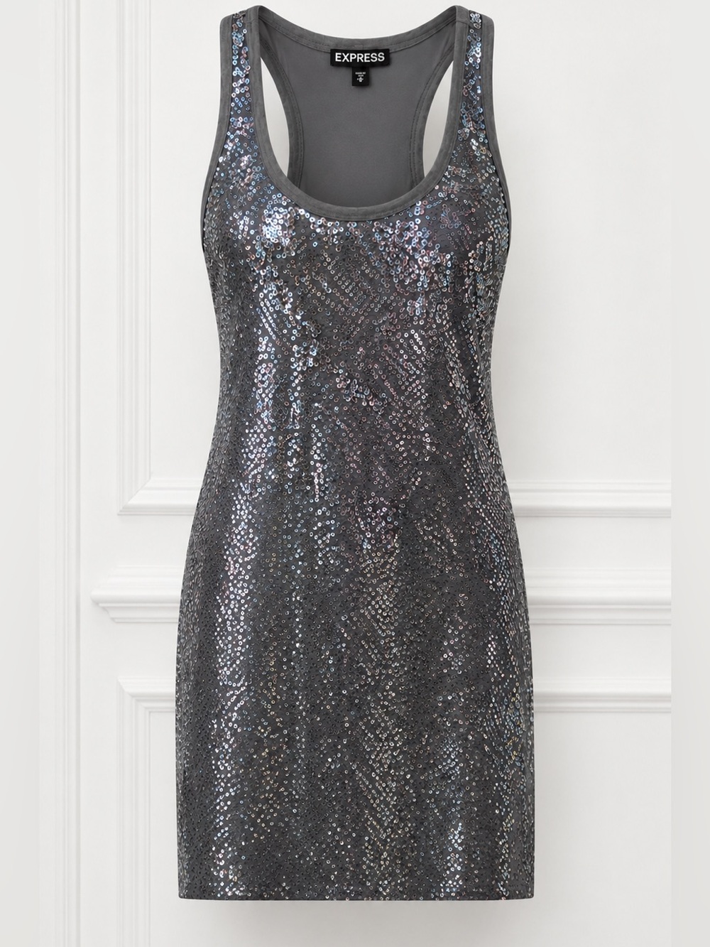 Express Silver Sequin Racerback Mini Dress